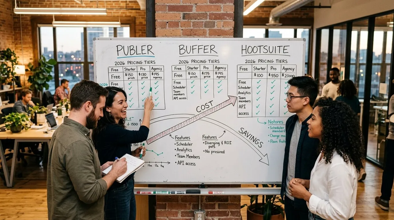 Visual comparison showing Hootsuite enterprise pricing versus Buffer platform simplicity